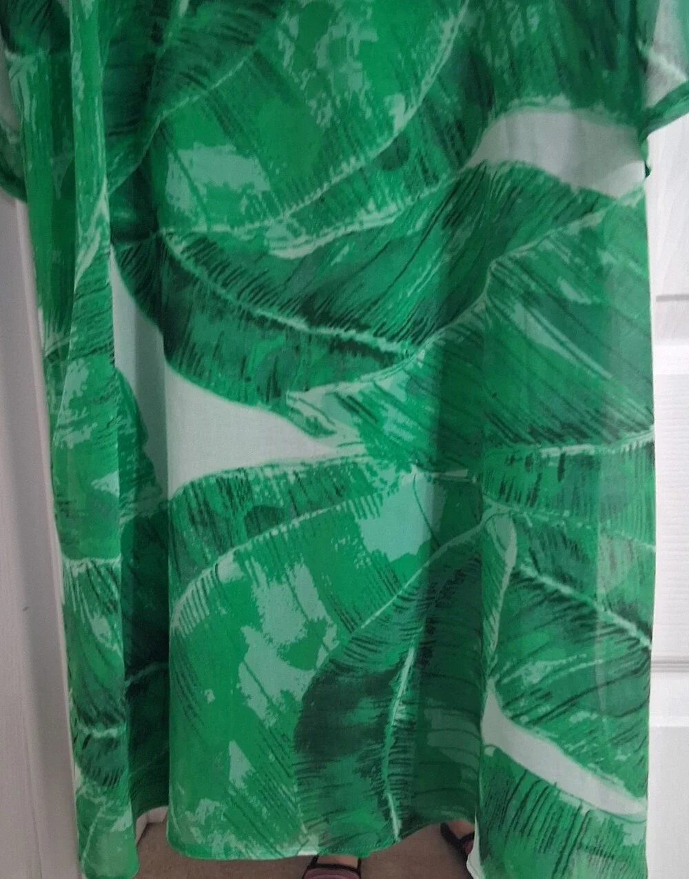 Olivacious Tropical Mini Dress With A Ruffled Cold Shoulder Hanging Sleeve